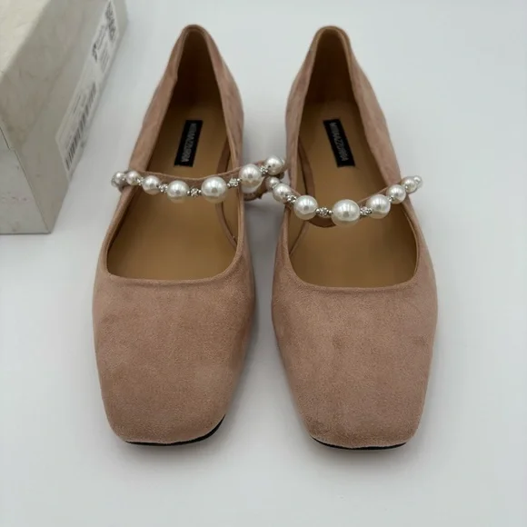 MIRAAZURRA Pearl Strap Ballet Flats Blush Nude Mary Jane Square Toe Size 7 NEW - Picture 2 of 10
